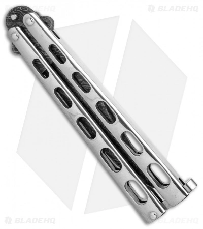Bear & Son Clip Point Butterfly Knife Stainless Steel (4.1" Damascus) SS14D - Image 2