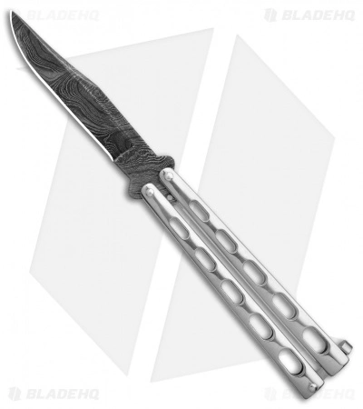 Bear & Son Clip Point Butterfly Knife Stainless Steel (4.1" Damascus) SS14D