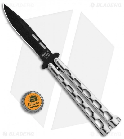 Bear & Son Spear Point Butterfly Knife Stainless Steel (4.1" Black) SS15 - Image 4