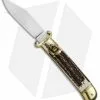 SKM 8" Lever Lock Italian Auto Stag Bone W/ Brass Bolster (3.2" Polish)