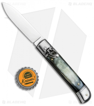 SKM Classic 8" Lever Lock Automatic Italian Knife Brazilian Horn (3.2" Polish) - Image 4
