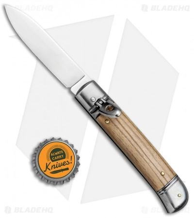 SKM Classic 8" Lever Lock Automatic Italian Knife Olive Wood (3.2" Polish Flat) - Image 4