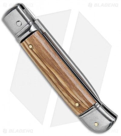 SKM Classic 8" Lever Lock Automatic Italian Knife Olive Wood (3.2" Polish Flat) - Image 3