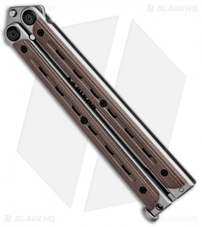 Bradley Kimura Butterfly Balisong Spear Point Knife Brown G-10 (3.9" Bead Blast) - Image 2