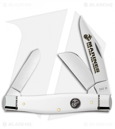 Case Cutlery USMC Large Stockman Pocket Knife 4.25" Smooth White Synthetic