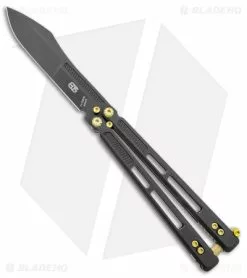 EOS Trident Balisong Butterfly Knife Black Titanium W/ Gold (4.5" Black S30V)