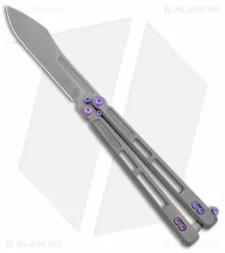 EOS Trident Balisong Butterfly Knife Gray Titanium W/ Purple (4.5" SW S30V)
