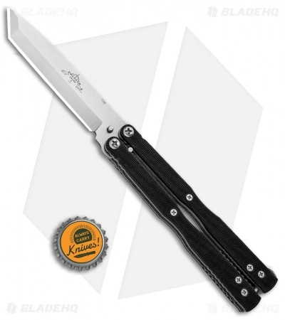 Emerson CQC-7 Flipper Balisong Butterfly Knife Black G-10 (3.8" Stonewash) - Image 4