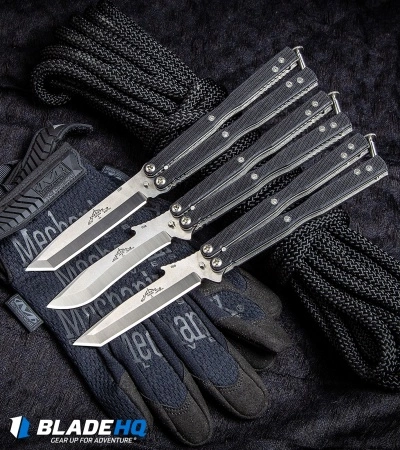 Emerson CQC-7 Tactical Balisong Butterfly Knife Black G-10 (3.8" Stonewash) - Image 5