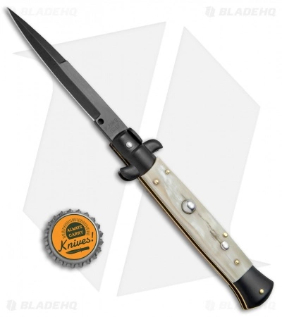 Frank B 9" Italian Stiletto Bayonet Automatic Knife Honey Horn (4" Black) - Image 4