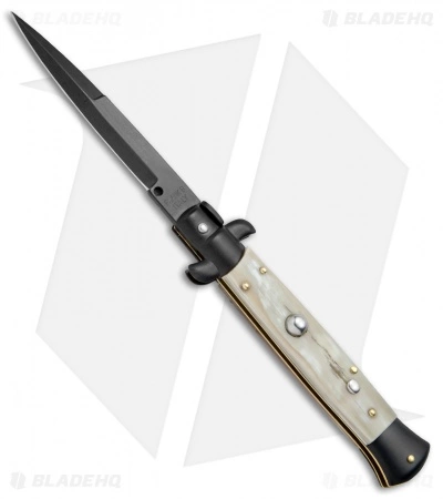 Frank B 9" Italian Stiletto Bayonet Automatic Knife Honey Horn (4" Black)