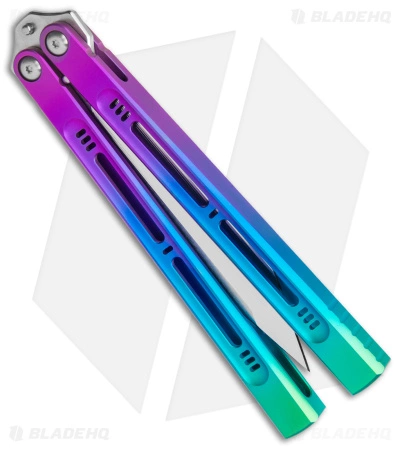 Heibel Knives Menace Balisong Knife Spectrum Titanium (4.6" Satin) #087 - Image 2