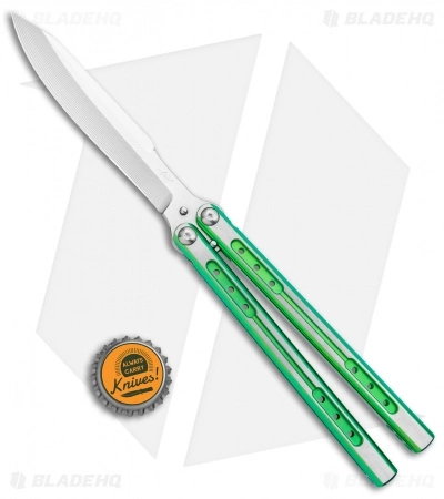 Heibel Knives Sapient Balisong Knife Green Ano Two-Tone (4.25" SW) #57 - Image 4