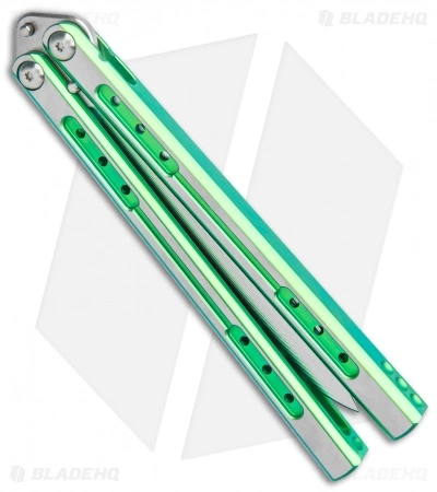 Heibel Knives Sapient Balisong Knife Green Ano Two-Tone (4.25" SW) #57 - Image 3