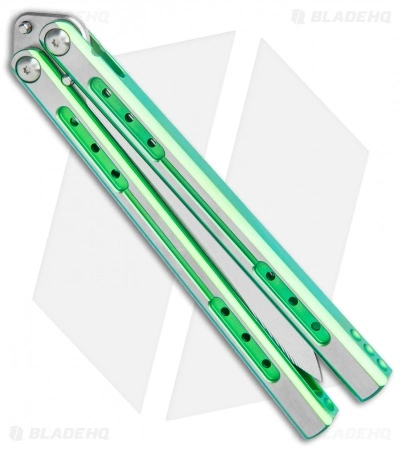 Heibel Knives Sapient Balisong Knife Green Ano Two-Tone (4.25" SW) #57 - Image 2