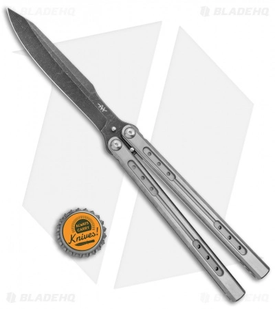 Heibel Knives Sapient Balisong Knife Satin Titanium (4.25" Beveled Black SW) #58 - Image 4