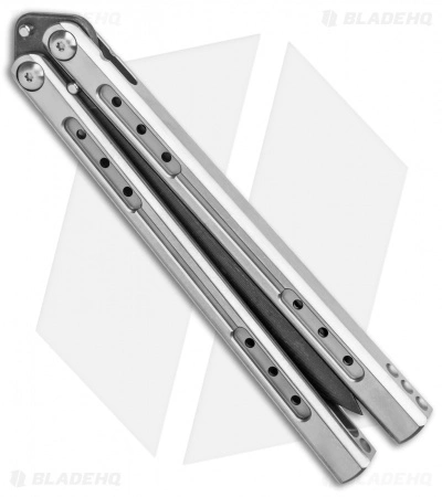 Heibel Knives Sapient Balisong Knife Satin Titanium (4.25" Beveled Black SW) #58 - Image 3