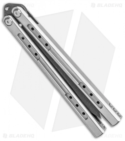 Heibel Knives Sapient Balisong Knife Satin Titanium (4.25" Beveled Black SW) #58 - Image 2