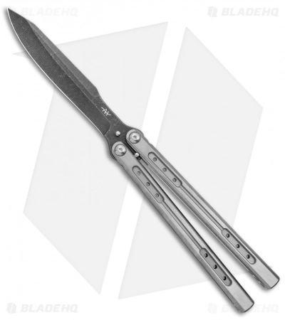 Heibel Knives Sapient Balisong Knife Satin Titanium (4.25" Beveled Black SW) #58
