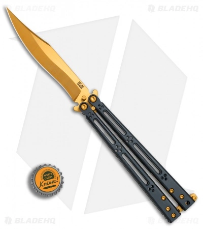 Hom Design Basilisk Elite Balisong Butterfly Knife PVD Ti (4.6" Gold) - Image 4