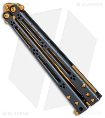 Hom Design Basilisk Elite Balisong Butterfly Knife PVD Ti (4.6" Gold) - Image 3