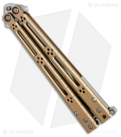 Hom Design Basilisk-R Titanium Balisong Butterfly Knife Bronze Ano (4.6" Satin) - Image 3