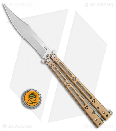 Hom Design Basilisk-R Titanium Balisong Butterfly Knife Bronze Ano (4.6" Satin) - Image 4