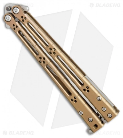 Hom Design Basilisk-R Titanium Balisong Butterfly Knife Bronze Ano (4.6" Satin) - Image 2