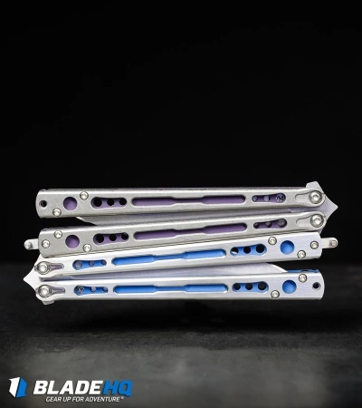 Hom Design Chimera Balisong Knife Tumbled Ti/Purple G-10 (4.75 SW) - Image 6