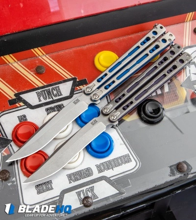 Hom Design Chimera Balisong Knife Tumbled Ti/Purple G-10 (4.75 SW) - Image 8