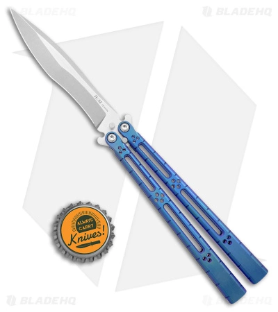 Hom Design I-Basilisk Channel Butterfly Knife Blue Titanium (4.5" Stonewash) - Image 4