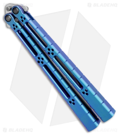 Hom Design I-Basilisk Channel Butterfly Knife Blue Titanium (4.5" Stonewash) - Image 3