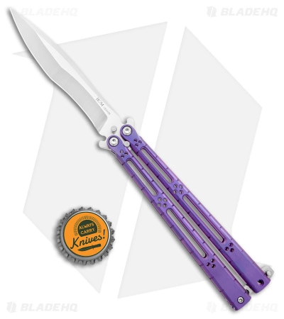 Hom Design I-Basilisk Channel Butterfly Knife Purple Ti Latched (4.5" Satin) - Image 4
