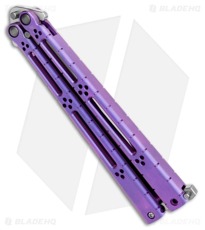 Hom Design I-Basilisk Channel Butterfly Knife Purple Ti Latched (4.5" Satin) - Image 3