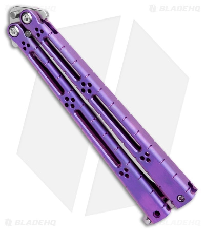 Hom Design I-Basilisk Channel Butterfly Knife Purple Ti Latched (4.5" Satin) - Image 2