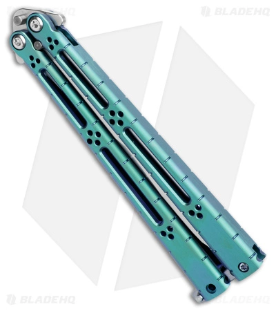 Hom Design I-Basilisk Channel Butterfly Knife Teal Titanium Latched (4.5" Satin) - Image 2