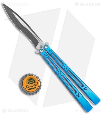 Hom Design I-Basilisk Channel Butterfly Knife Blue Titanium (4.5" Acid Wash) - Image 4