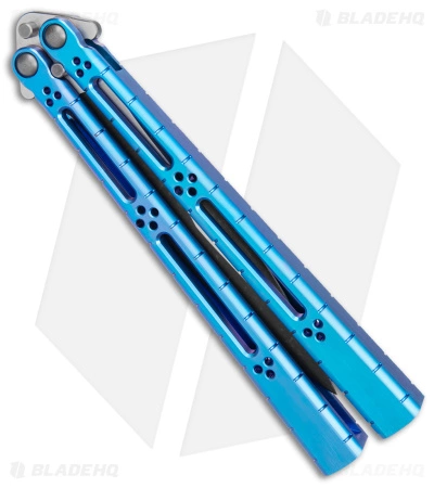 Hom Design I-Basilisk Channel Butterfly Knife Blue Titanium (4.5" Acid Wash) - Image 3