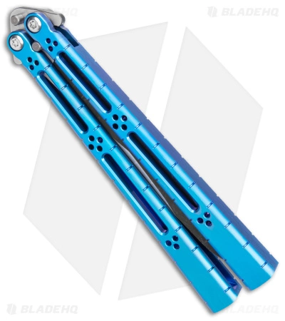 Hom Design I-Basilisk Channel Butterfly Knife Blue Titanium (4.5" Acid Wash) - Image 2