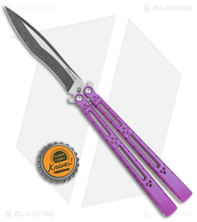 Hom Design I-Basilisk Channel Butterfly Knife Magenta Titanium (4.5" Acid Wash) - Image 4