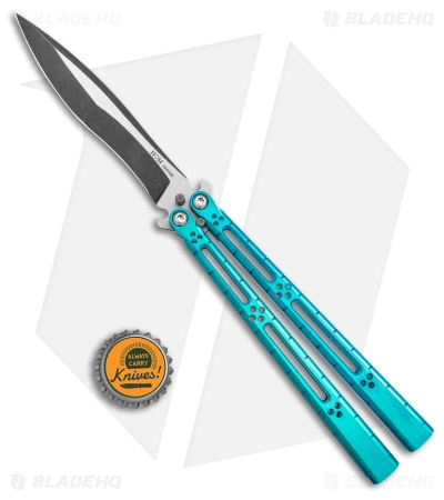 Hom Design I-Basilisk Channel Butterfly Knife Teal Titanium (4.5" Acid Wash) - Image 4