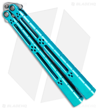Hom Design I-Basilisk Channel Butterfly Knife Teal Titanium (4.5" Acid Wash) - Image 3
