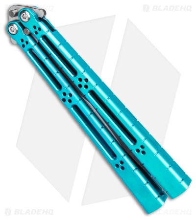 Hom Design I-Basilisk Channel Butterfly Knife Teal Titanium (4.5" Acid Wash) - Image 2