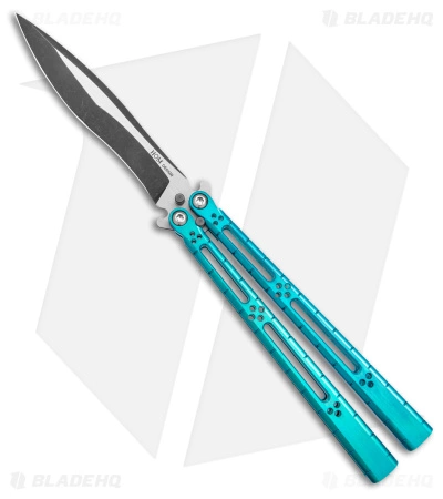 Hom Design I-Basilisk Channel Butterfly Knife Teal Titanium (4.5" Acid Wash)