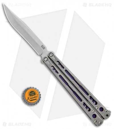 Hom Design Chimera Balisong Knife Tumbled Ti/Purple G-10 (4.75 SW) - Image 4
