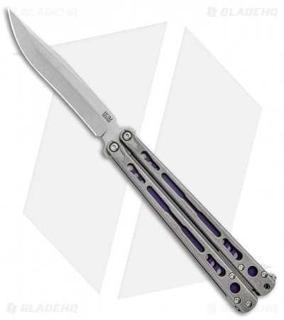 Hom Design Chimera Balisong Knife Tumbled Ti/Purple G-10 (4.75 SW)