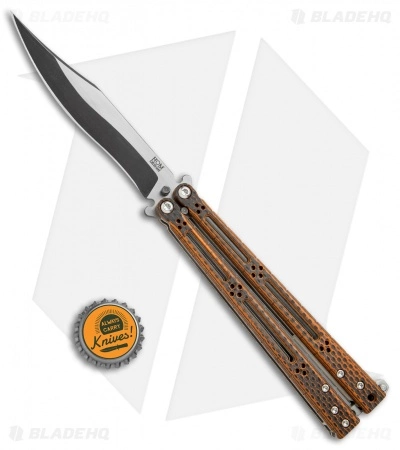 Hom Design Basilisk-R Balisong Butterfly Knife Orange CF (4.6" 2-Tone Acid) #2 - Image 4