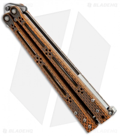 Hom Design Basilisk-R Balisong Butterfly Knife Orange CF (4.6" 2-Tone Acid) #2 - Image 2