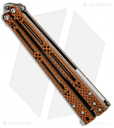 Hom Design Basilisk-R Balisong Butterfly Knife Orange CF (4.6" 2-Tone Acid) #3 - Image 3