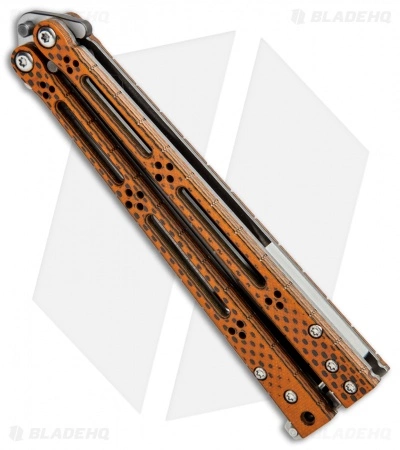 Hom Design Basilisk-R Balisong Butterfly Knife Orange CF (4.6" 2-Tone Acid) #4 - Image 3